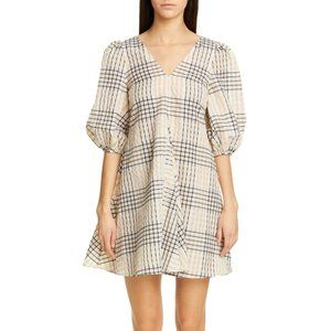 Ganni Check Seersucker Trapeze Dress